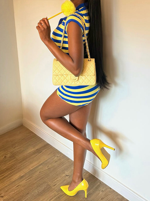 Stripe Polo Top & Shorts Set
