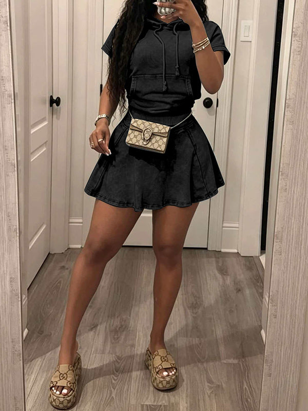 Washed Hoodie & Skirt Set