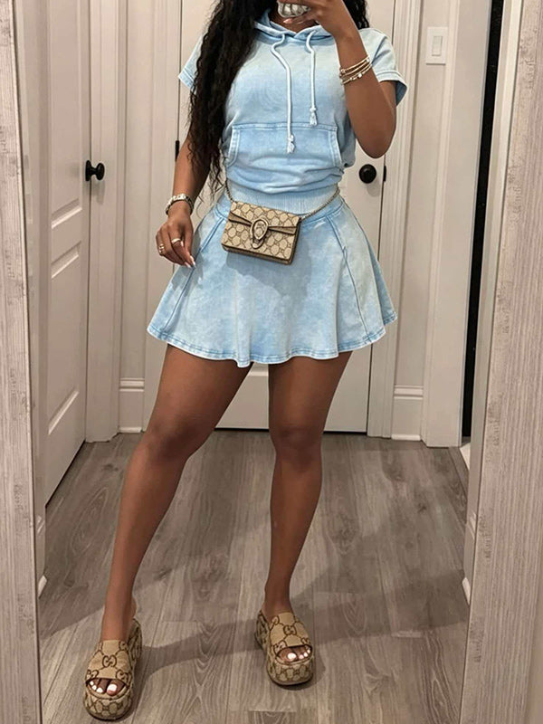 Washed Hoodie & Skirt Set