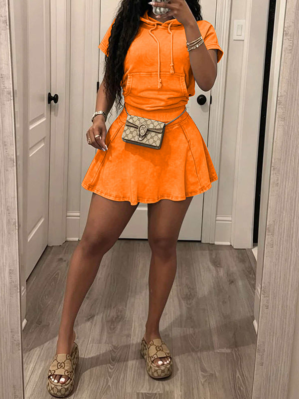 Washed Hoodie & Skirt Set