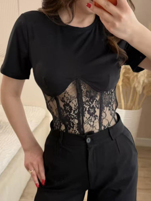 Lace-Combo Lace-Up Tee