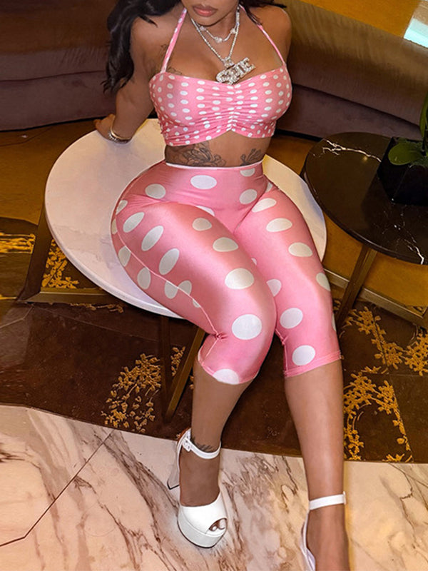 Dot Halter Top & Capri Pants Set