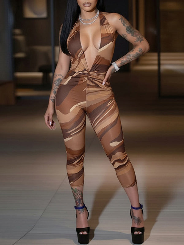 Printed Halter Capri Jumpsuit