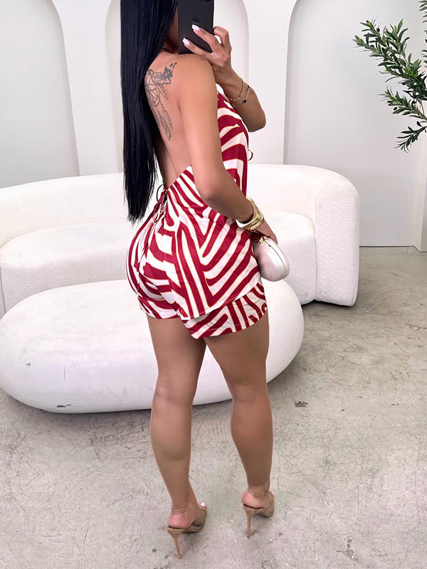 Printed Tied Halter Top & Shorts Set
