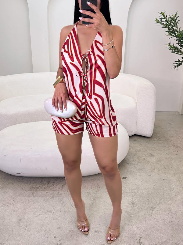 Printed Tied Halter Top & Shorts Set