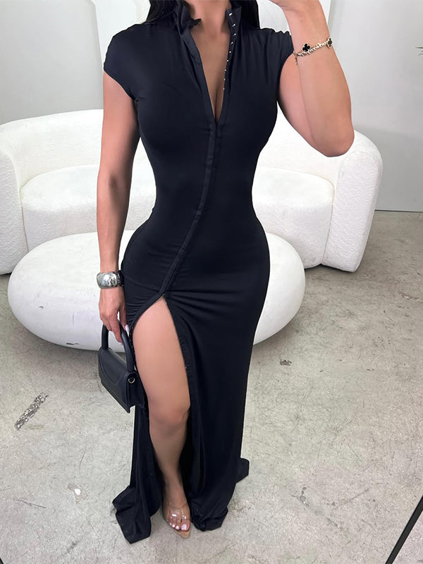 Black Cutout Slit Dress
