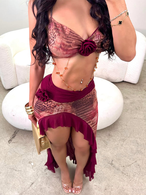 Link Halter Bikini Top & Slit Skirt Set