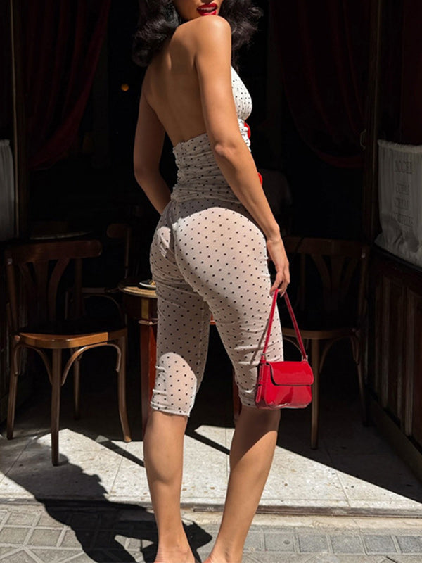 3D Floral Dot Halter Top & Capri Pants Set