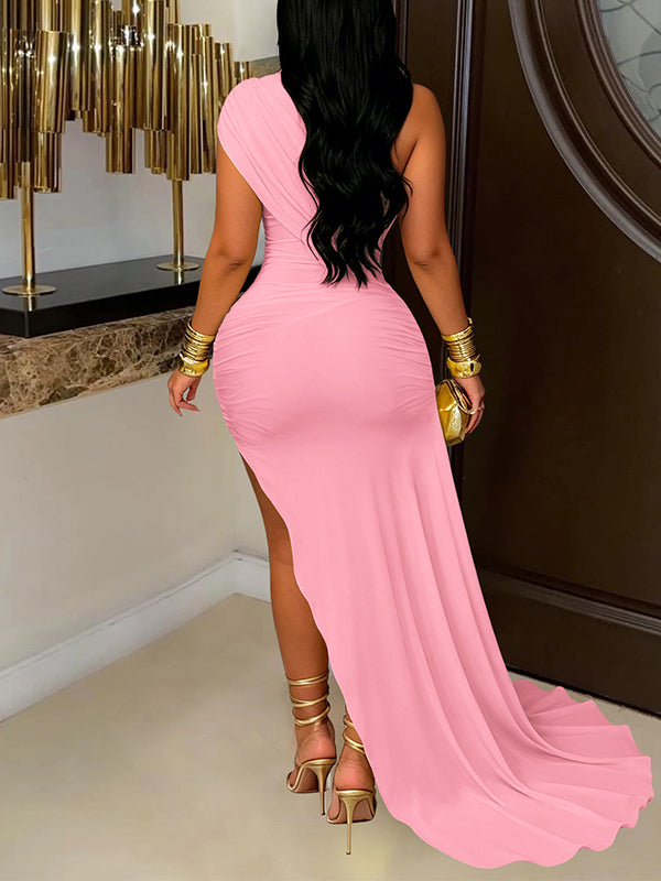 Solid Draped Ruched Dress