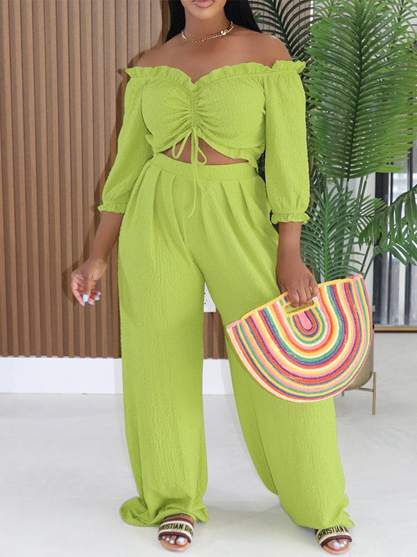 Off-Shoulder Ruched Top & Pants Set