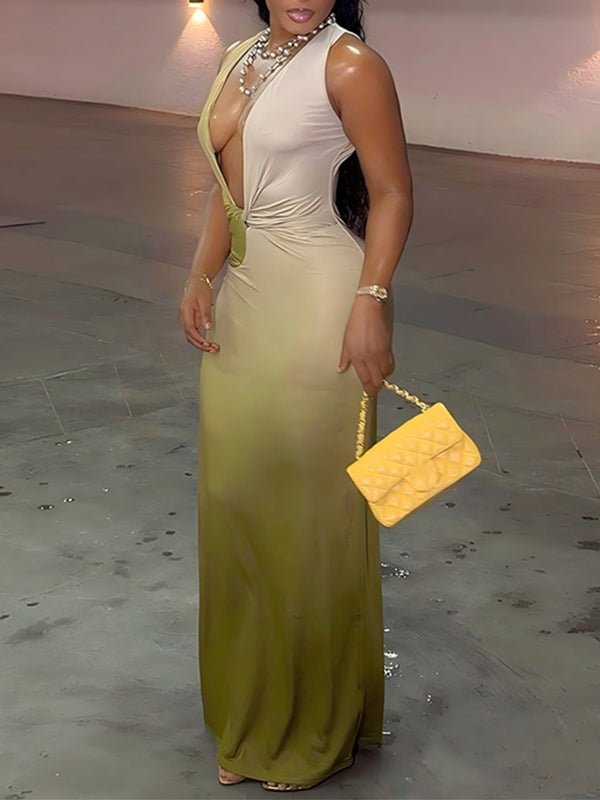 Ombre Plunge Sleeveless Dress