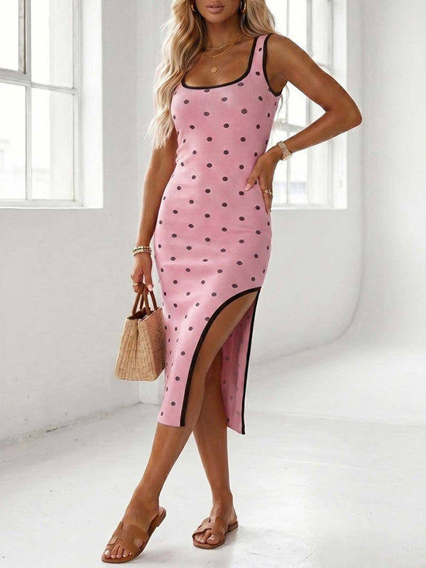 Dot Side-Slit Sleeveless Dress