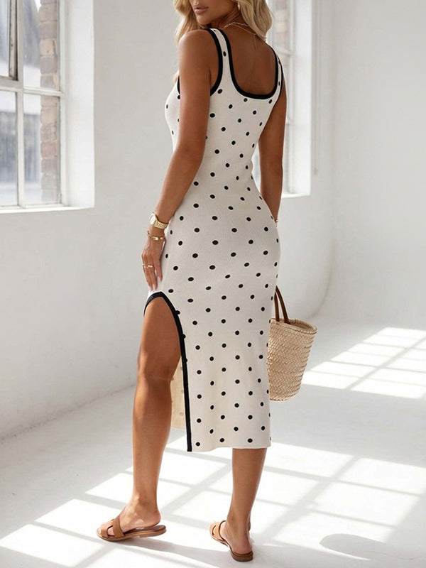 Dot Side-Slit Sleeveless Dress