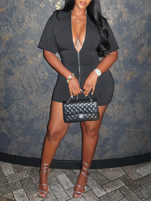 Zip-Front Ruched Dress