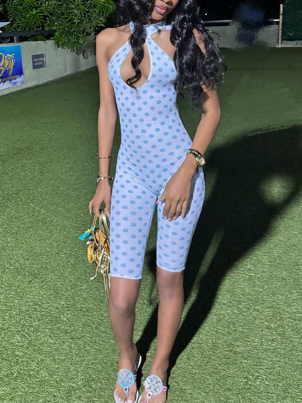 Dot Cutout Halter Romper