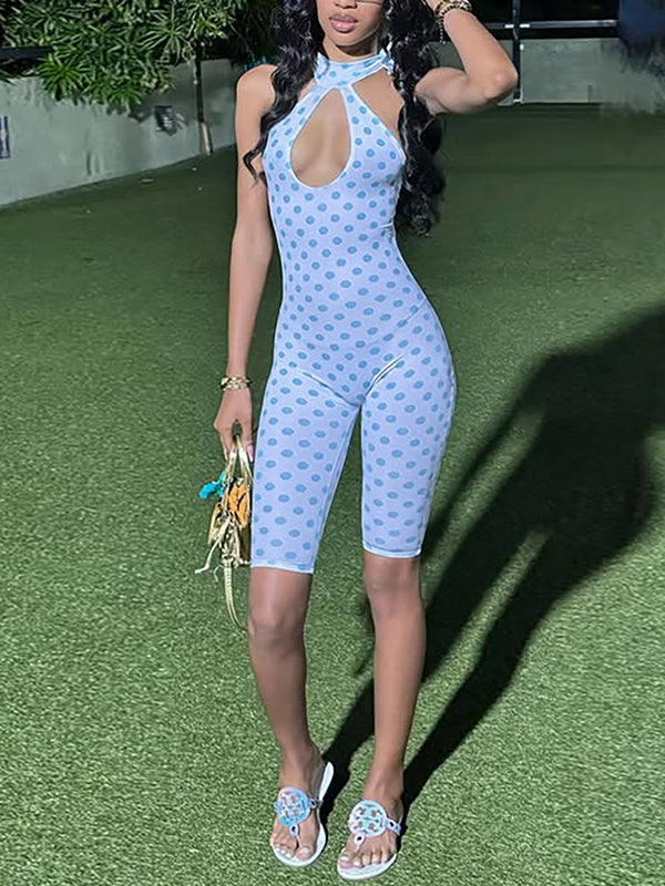 Dot Cutout Halter Romper
