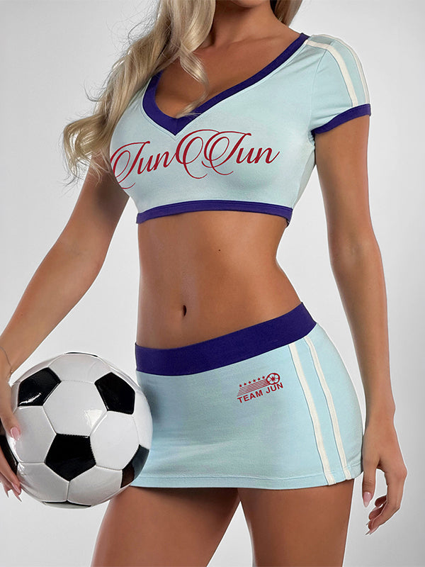 Contrast Crop Top & Shorts Set