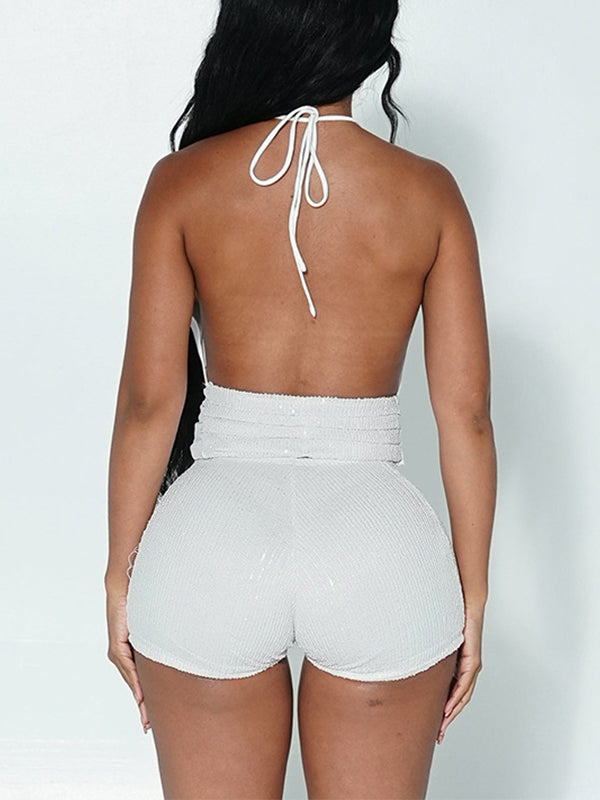 Sequin Twisted Halter Top & Shorts Set