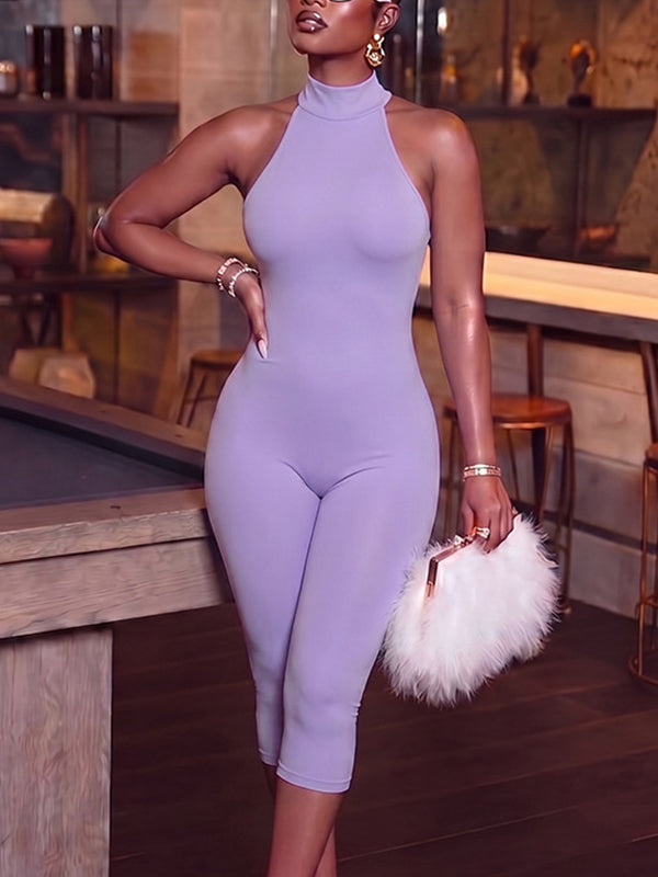 Solid Halter Capri Jumpsuit