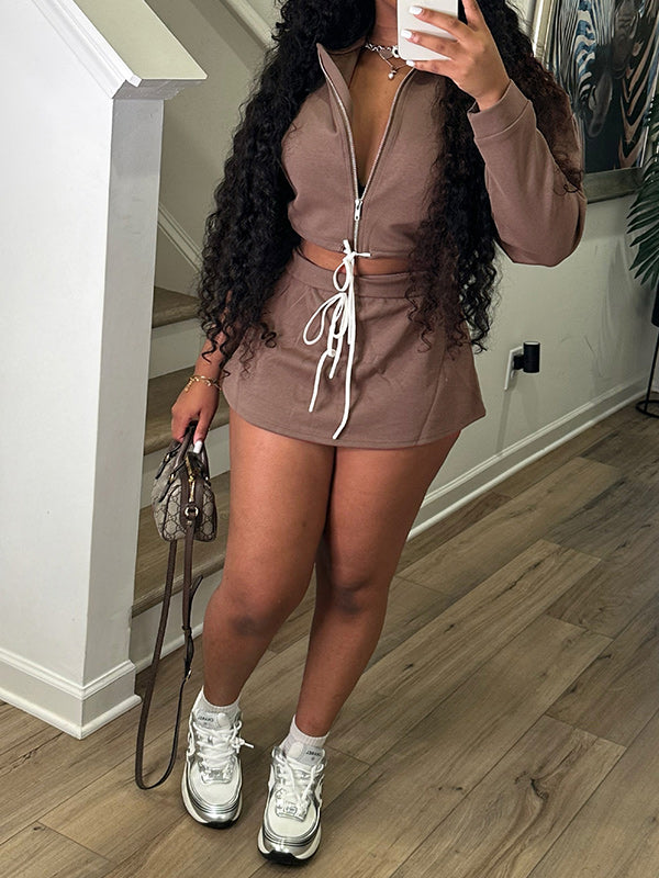 Zip-Front Sweatshirt & Skirt Set