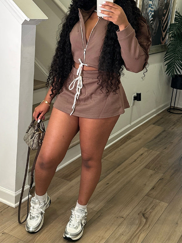 Zip-Front Sweatshirt & Skirt Set