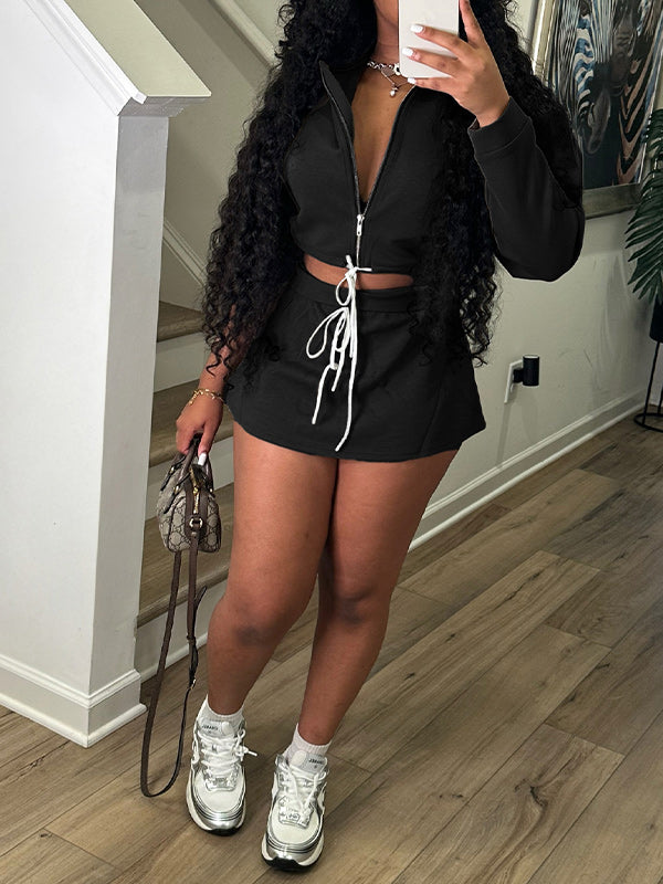 Zip-Front Sweatshirt & Skirt Set