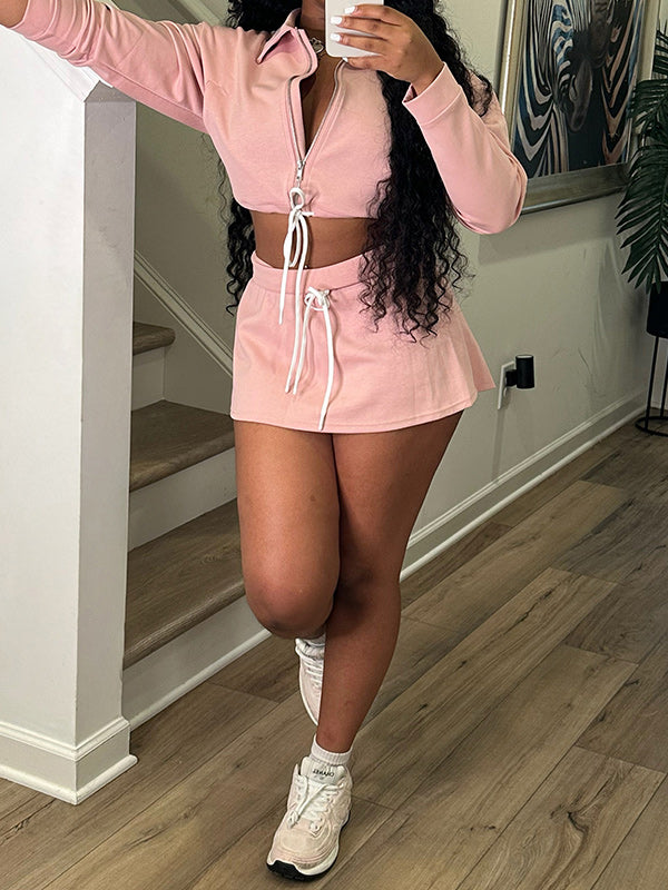 Zip-Front Sweatshirt & Skirt Set