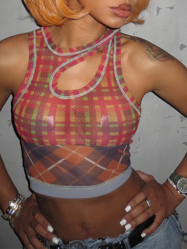 Printed Cutout Tank Top
