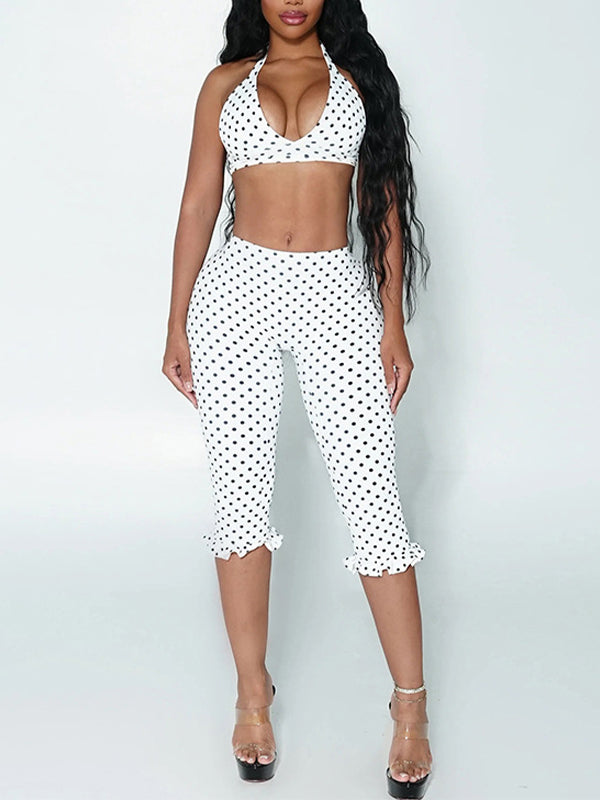Dot Halter Top & Capri Pants Set