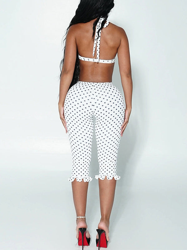 Dot Halter Top & Capri Pants Set