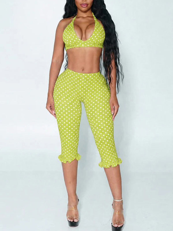 Dot Halter Top & Capri Pants Set