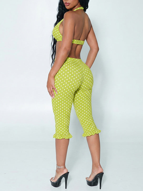 Dot Halter Top & Capri Pants Set