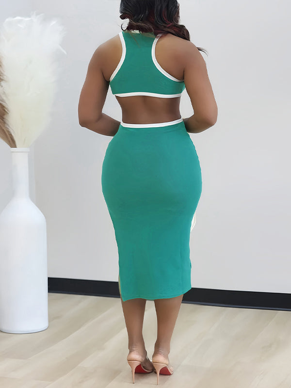 Contrast Cutout Sleeveless Dress