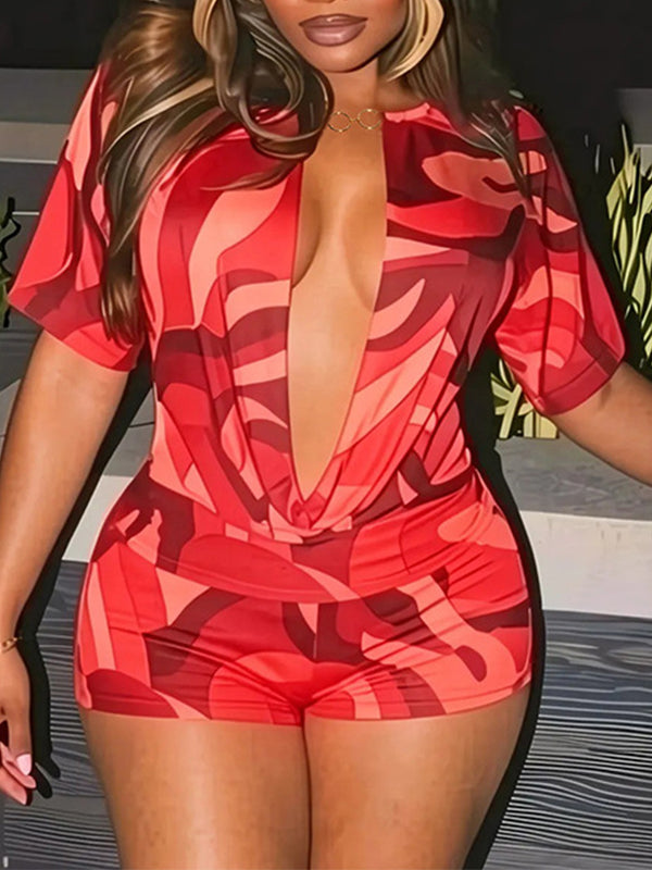 Printed Cowl-Neck Top & Shorts Set