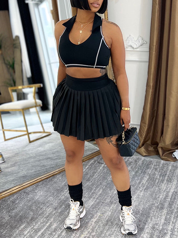 Stripe Tank Top & Pleated Skirt Set