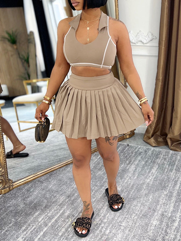 Stripe Tank Top & Pleated Skirt Set