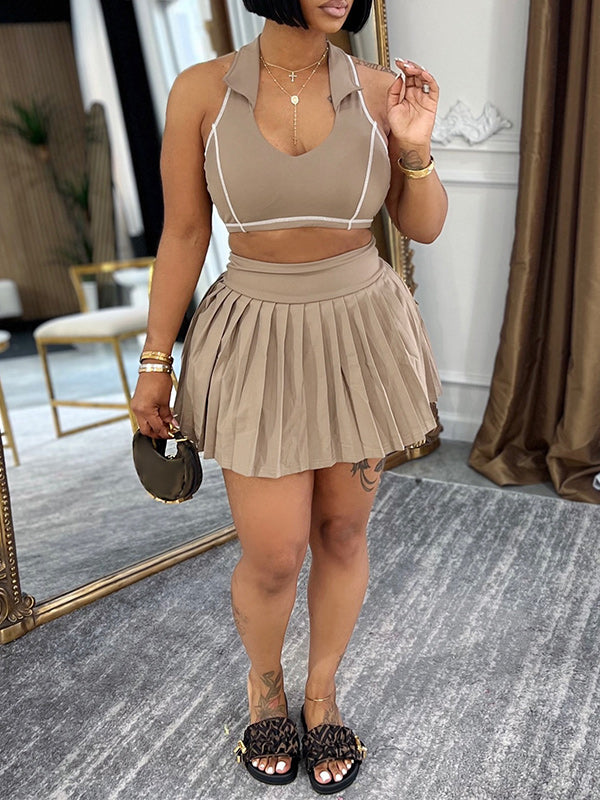 Stripe Tank Top & Pleated Skirt Set