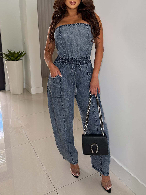 Strapless Tied Denim Jumpsuit