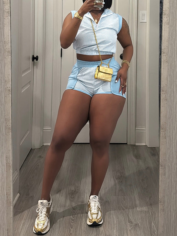 Stripe Zip Vest & Shorts Set