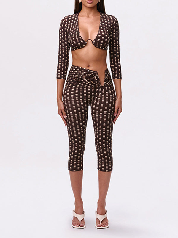Dot Crop Top & Capri Pants Set