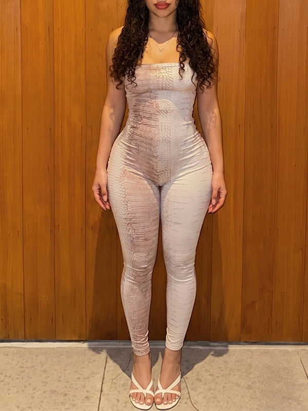 Snake-Print Strapless Jumpsuit
