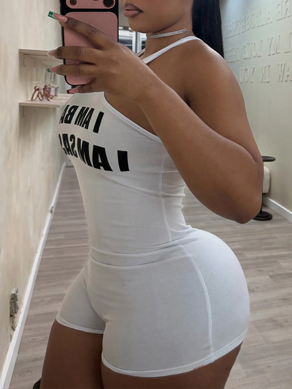 Letter-Print Sleeveless Romper