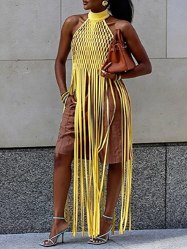 Fringe Mesh Halter Top