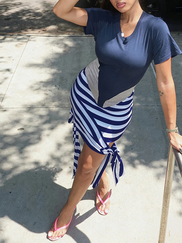 Stripe Combo Tied Dress