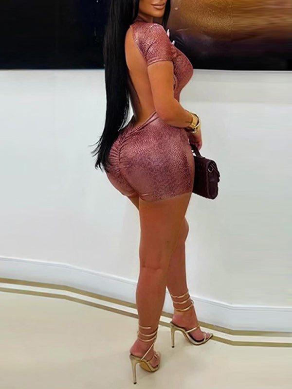 Snake-Print Open-Back Romper