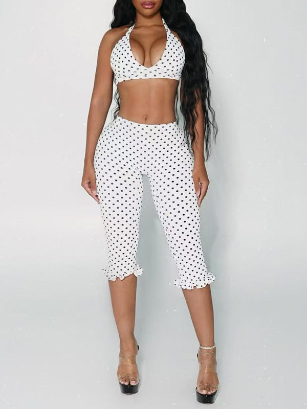 Dot Halter Top & Capri Pants Set
