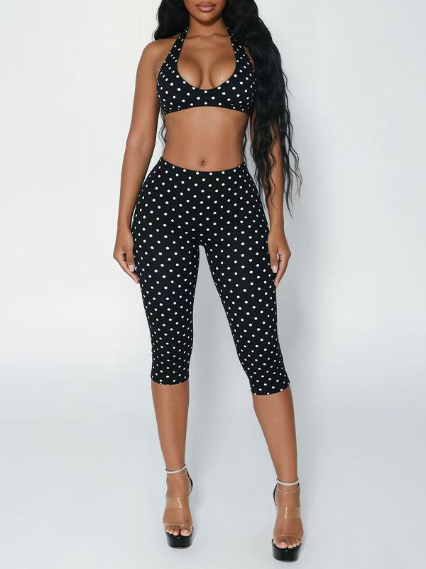Dot Halter Top & Capri Pants Set