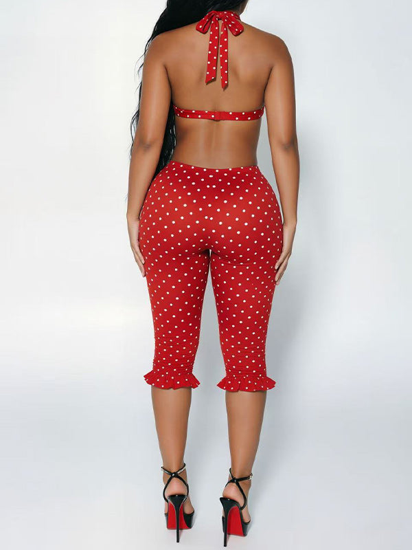 Dot Halter Top & Capri Pants Set