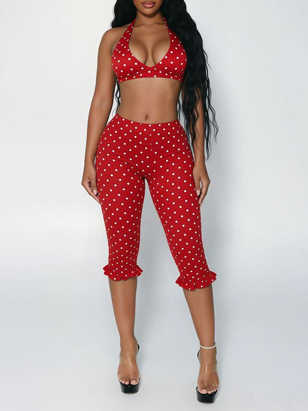 Dot Halter Top & Capri Pants Set