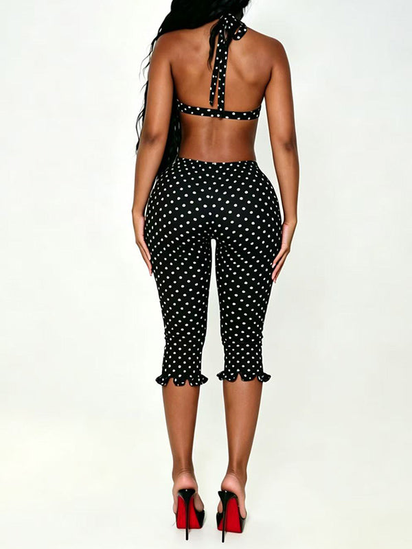 Dot Halter Top & Capri Pants Set